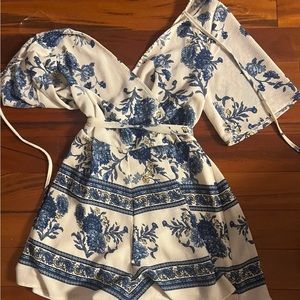 Trixxi Francescas Blue Floral Open Back Romper medium